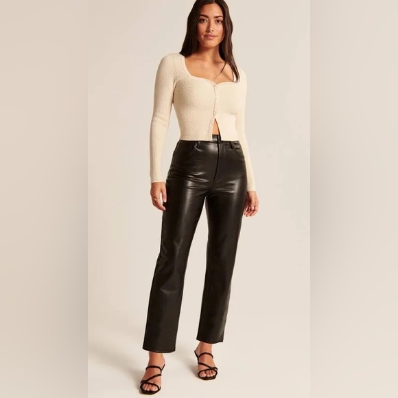 Abercrombie Fitch 90's Ultra High Rise Straight Pants Vegan Leather Black 28 6S - Picture 1 of 7